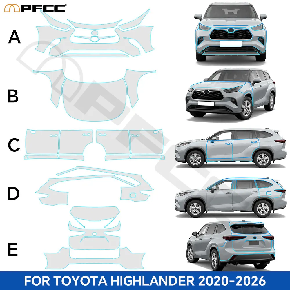 Pre Cut for Toyota Highlander 2020 2021 2022 PPF Clear Car Paint Protection Film Car Decal Wrap Film Kit Sticker Anti-scratch