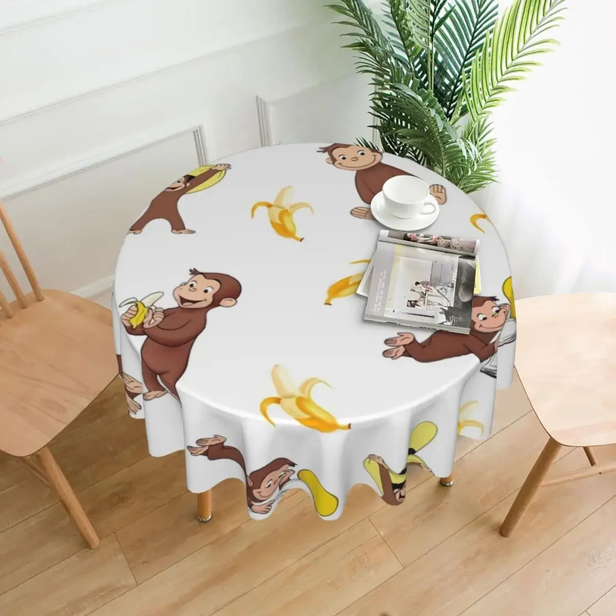 G-Georges The Curious Monkey Round Tablecloth Banana Cartoon Outdoor Table Cloth Retro Decor Home Dining Design Table Cover