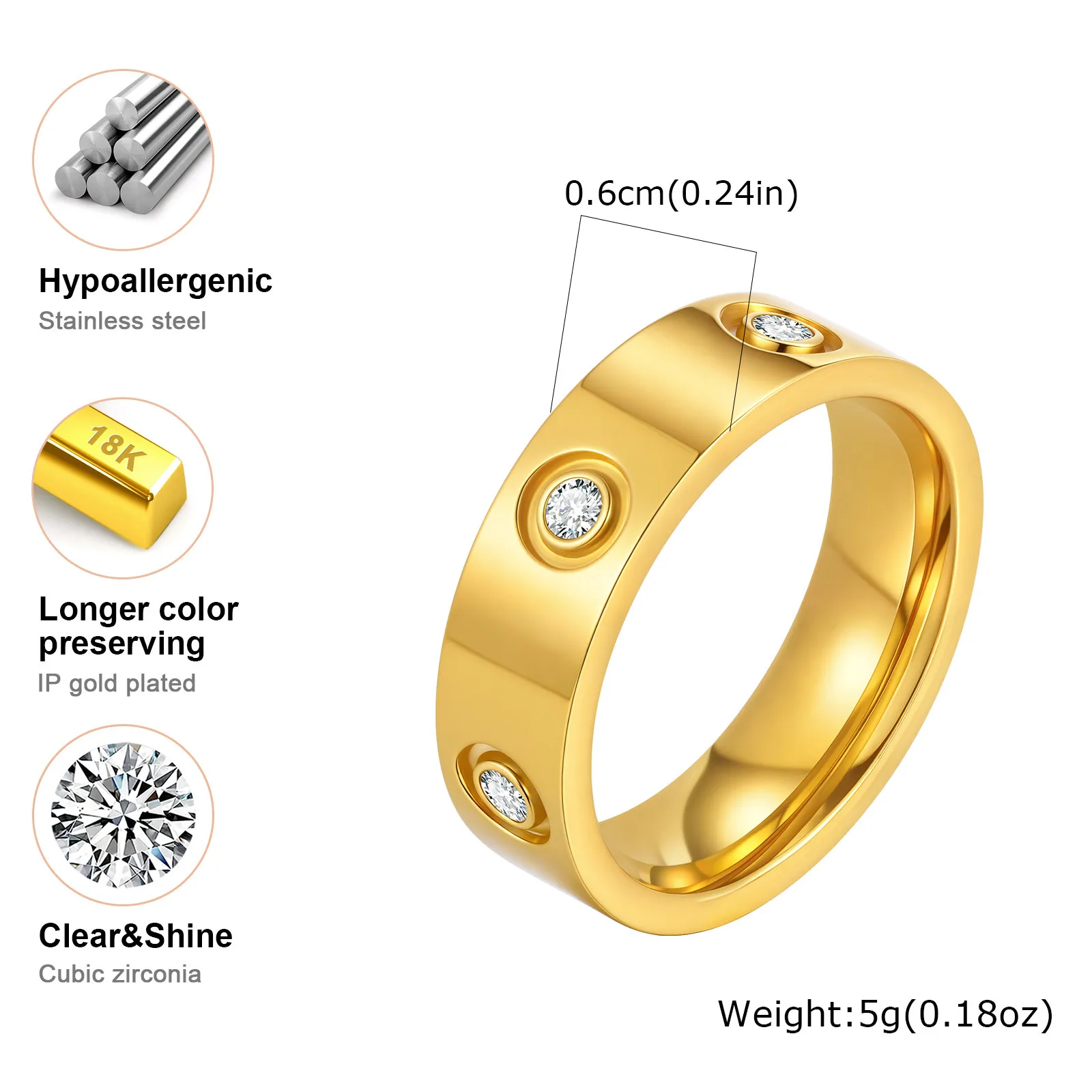 خاتم زفاف فاخر من Vnox للنساء والرجال، كلاسيكي من الفولاذ المقاوم للصدأ مع خواتم الزركون تشيكوسلوفاكيا، هدية خطوبة مجوهرات وعد الحب #4