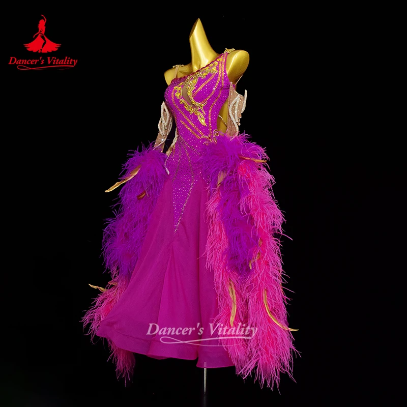 Adult Waltz Foxtrot Ostrich Feather Style Dresses Luxury Customize Dancer's Vitality Social Dance Performance&Competition Attire