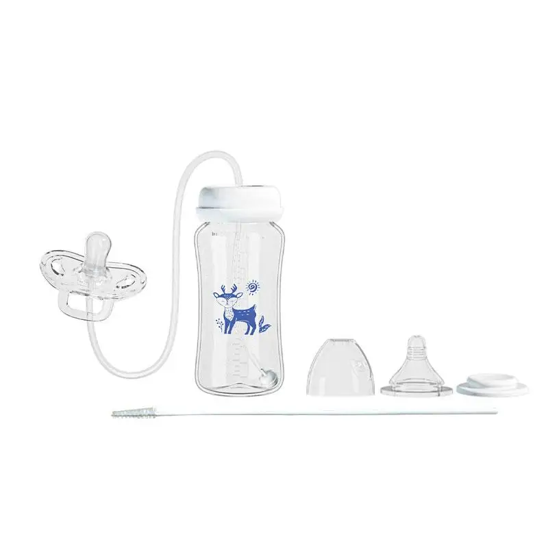 3-in-1 handsfree 300 ml babyfles met brede hals, melkopslagfles, fopspeen, multifunctionele anti-drop zwaartekrachtbal zuigfles