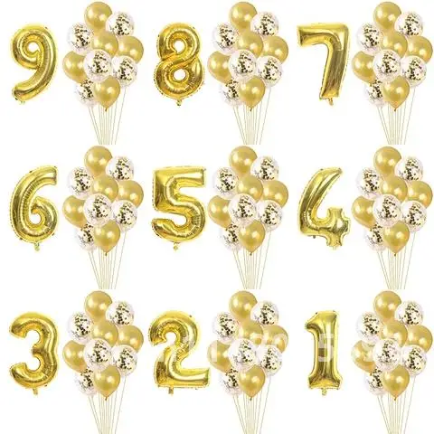 11pcs/set  Large Number Digital Foil Balloons Confetti Latex Balloon  Party Birthday Wedding Decoration Baby Shower Balls