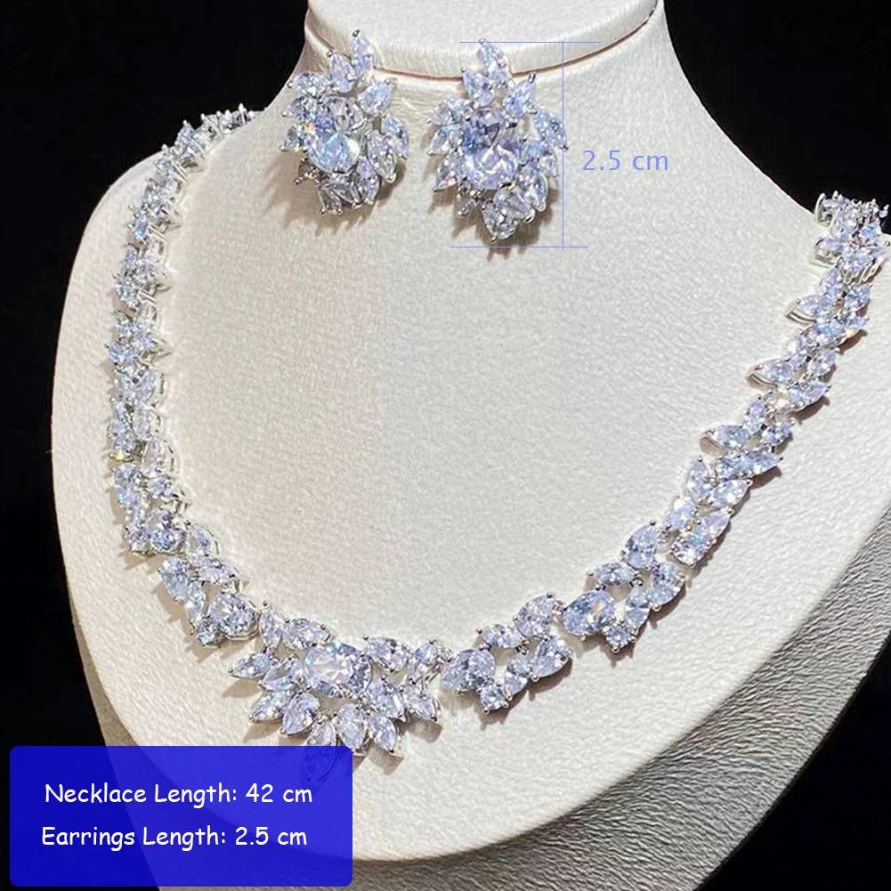 Luxury Bridal Jewelry Set Gorgeous Water Drop Cubic Zirconia Ladies Party Wedding Necklace And Earrings X-0010