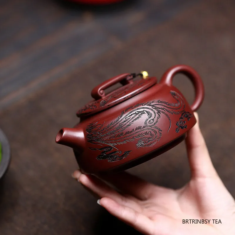

300ml Chinese Yixing Purple Clay Teapot Handmade Phoenix Pattern Tea Pot Tradition Household Beauty Kettle Tea Set Zisha Teaware
