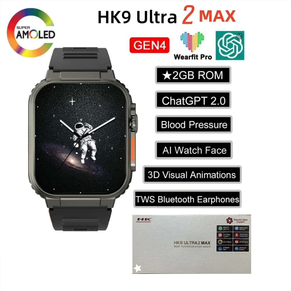 Zordai HK9 Ultra 2 Max SmartWatch Local Music 2GB ROM Amoled Screen ChatGPT2.0 HK9 Ultra 2 Upgraded Smart Watch For Men Women