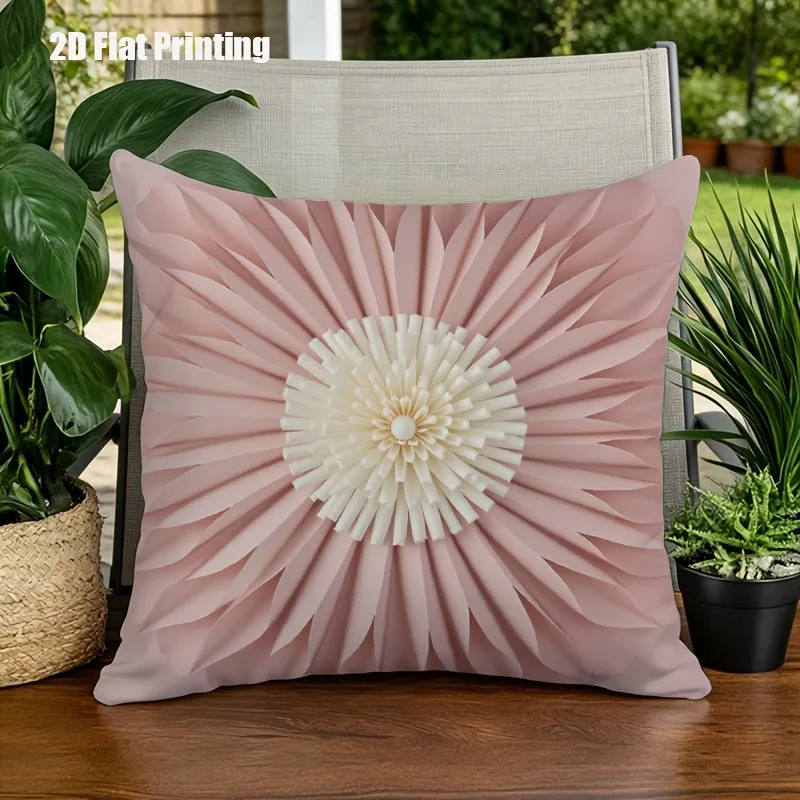 Fashion Modern Style Pink White Throw Pillow Case Stitching 2D Chrysanthemum Cushion Cover Waist Pillow Blue Cushion Case