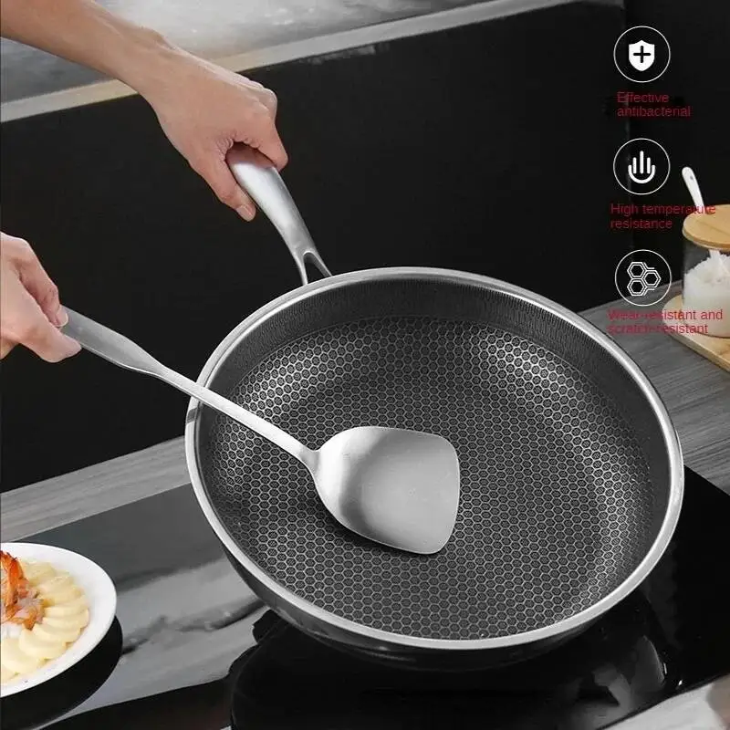 Stainless Steel Frying Pan, Honeycomb Cooking, Double-Sided, Anti-Stain, Non-Coated, Full Screen, Steak, Bandage, Kitchen