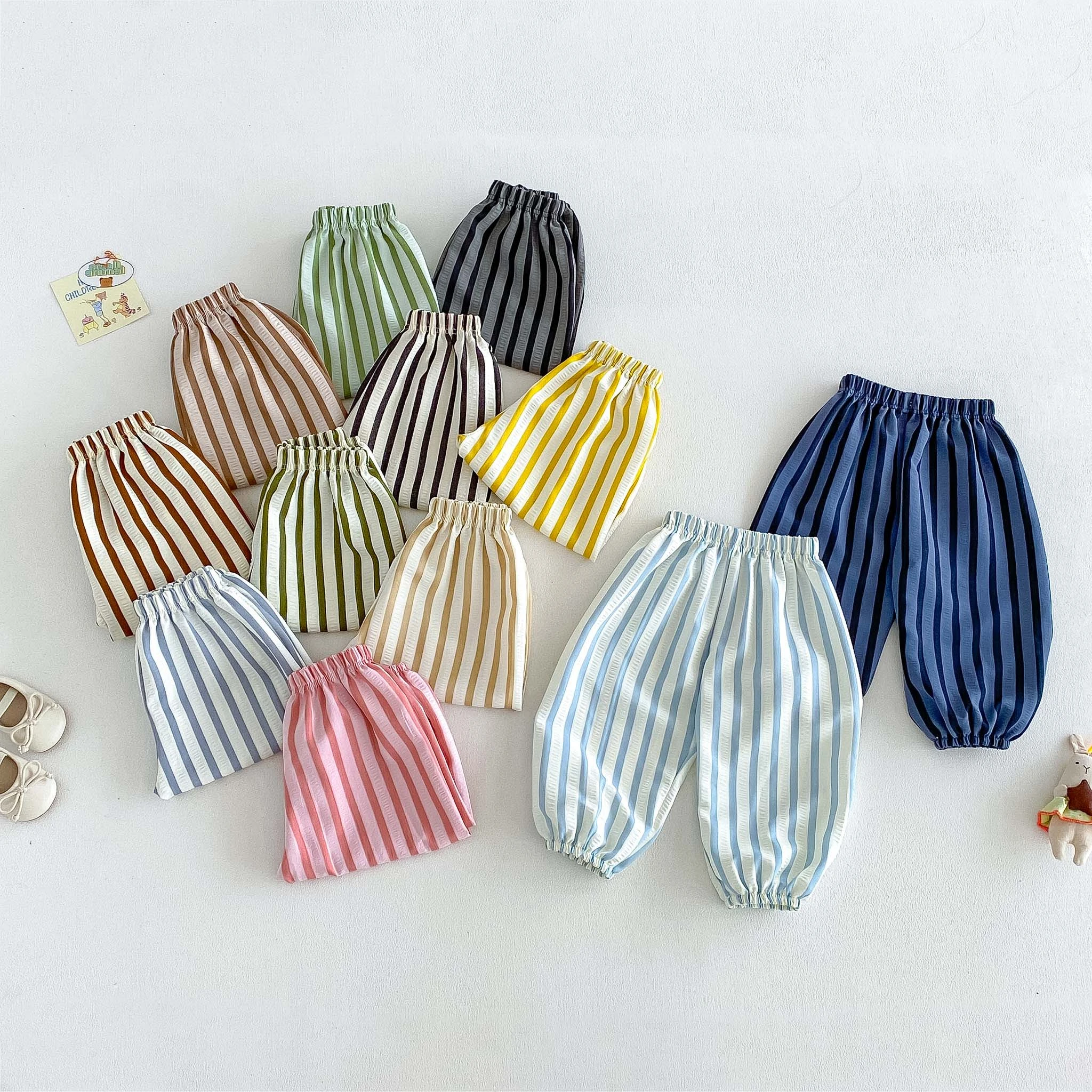 Korean Version Kids Striped Trousers Loose Casual Summer Simple Anti-mosquito Pants Children's Clothes Fashion New Bloomers
