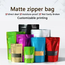 Self-Sealing aluminum foil bag resealable matte self-supporting food packaging bag with display window color printable logo