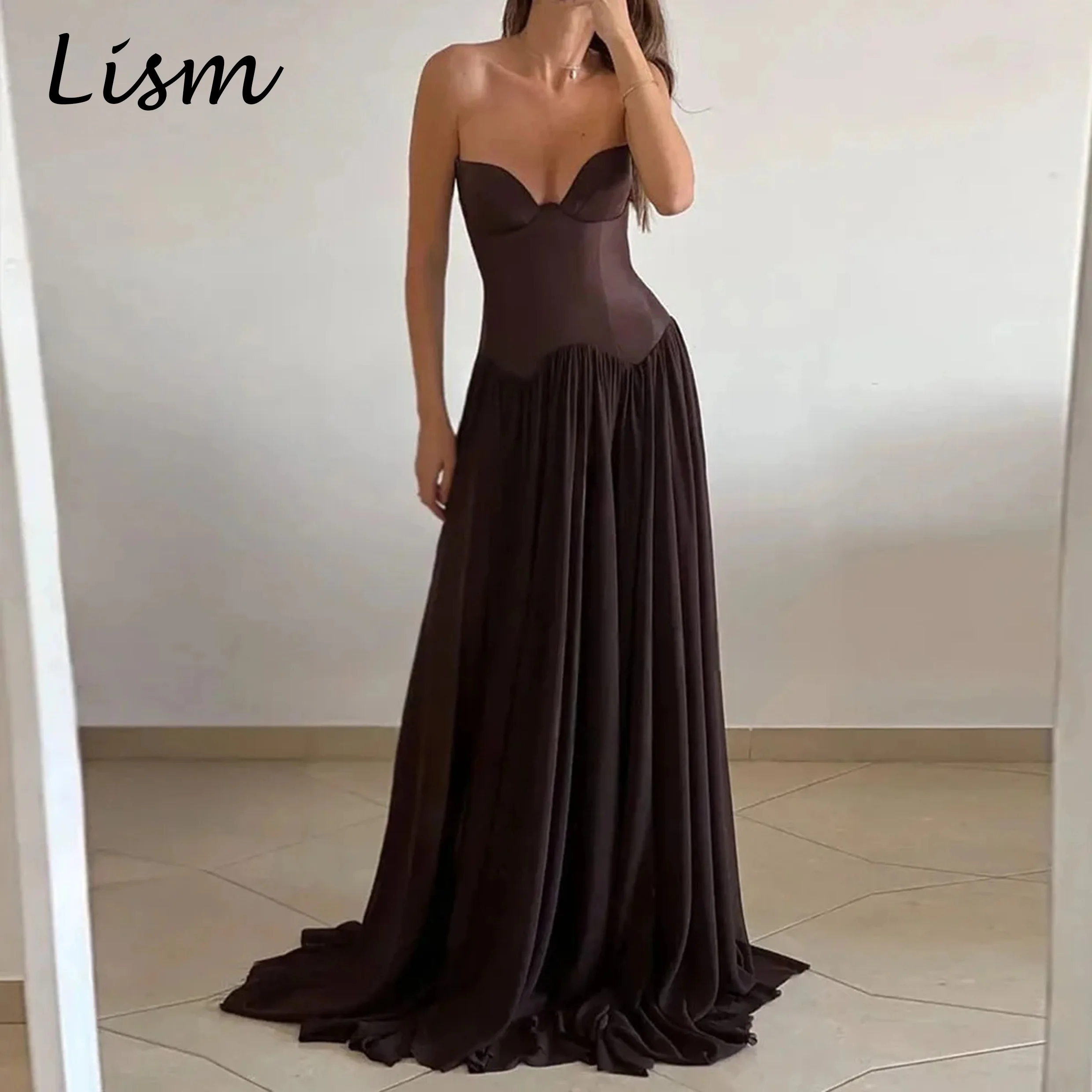 Lism Graceful Brown A Line Evening Gown Sleeveless A Line Corset Formal Party Dresses Vestidos De Gala De Noche 2026 Customized