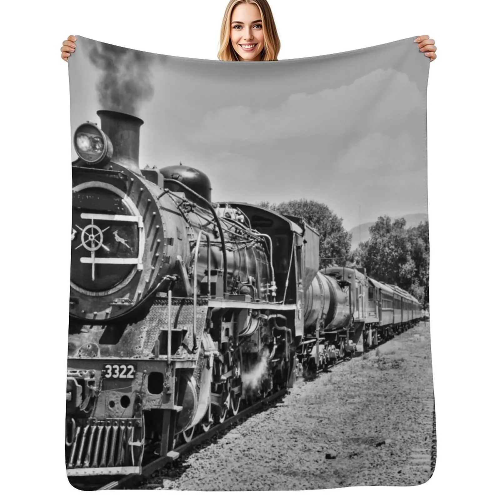 Steam locomotive from the good old days Throw Blanket Soft Breathable Blanket for Night Sleeping