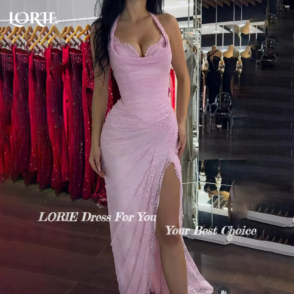 LORIE فساتين سهرة دانتيل أنيقة رسن فتحة عالية على شكل قلب طيات حورية البحر العربية فستان حفلات كشكش فساتين الحفلات حسب الطلب