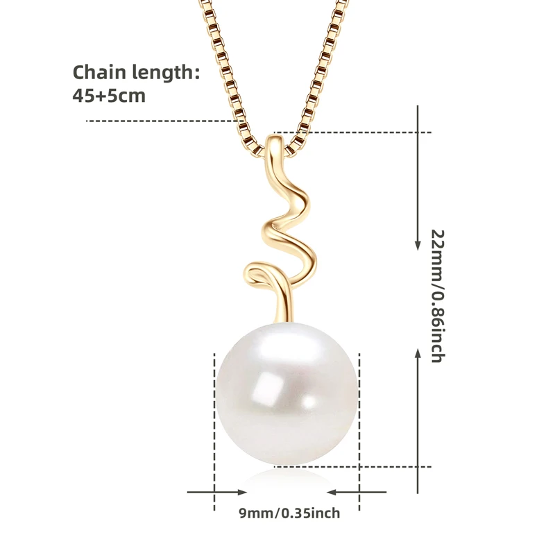 AINUOSHI Elegant 9-10mm Natural Freshwater Pearl Pendant Necklace For Women 925 Sterling Silver Box Chain Necklaces Simple Jewel