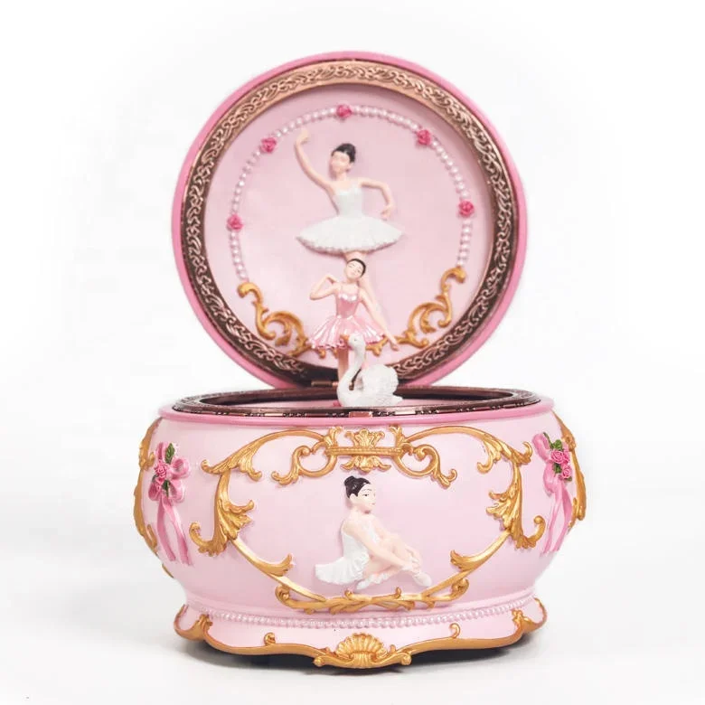 New Product Custom Resin Rotating Music Box with Ballerina Girl and Led Light for Birthday Gift and Home Decoration