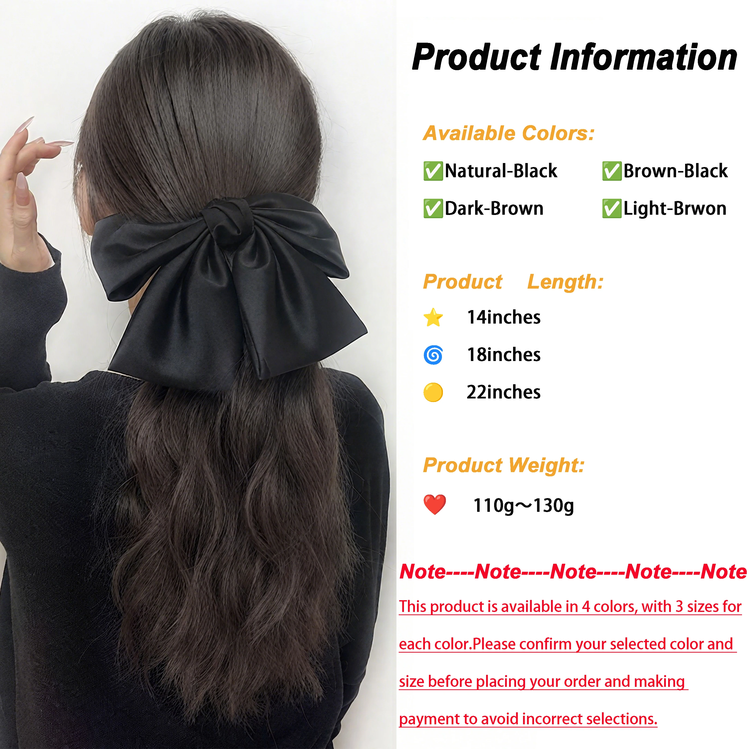 حزام على/مخلب كليب نمط 14/18/22 بوصة الاصطناعية طويلة متموجة مجعد ذيل حصان مع القوس الحلو شعر مستعار تمديد للتصفيف اليومي