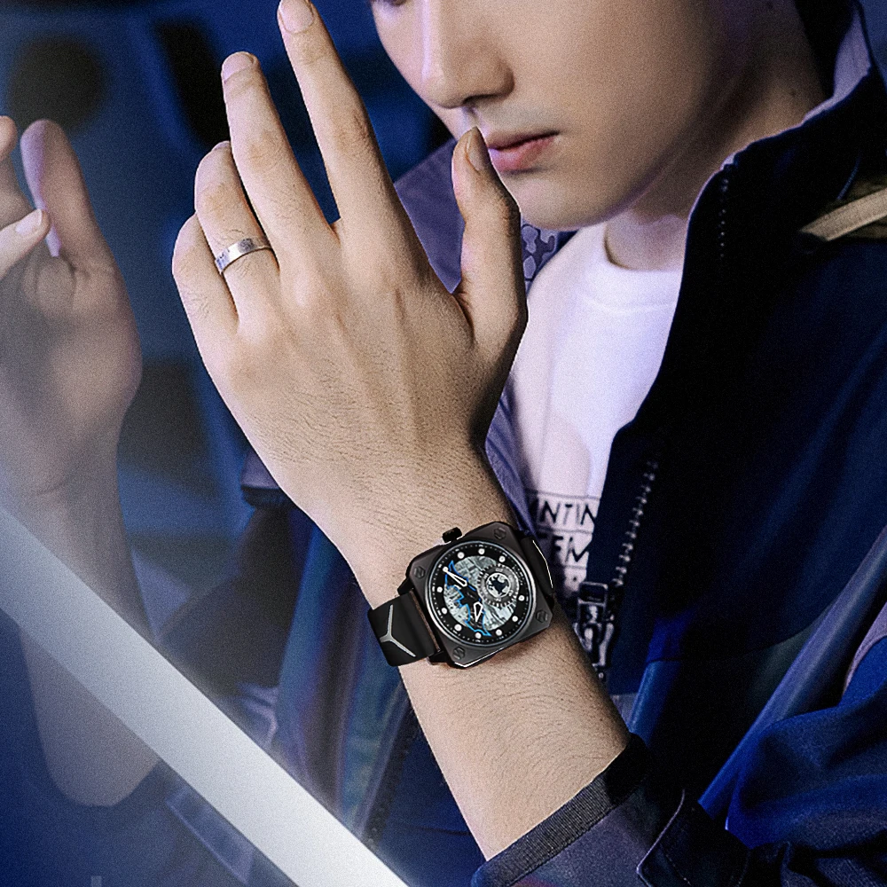 أعلى العلامة التجارية ساعات رجالية فاخرة مربع ساعة معصم ميكانيكية أصلية مقاوم للماء مضيئة حركة النورس ساعة أوتوماتيكية للرجال