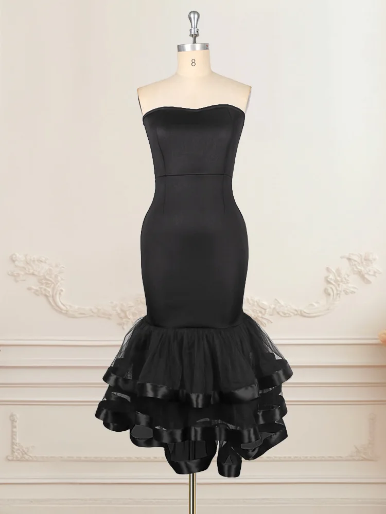 A41453 Straplessตาข่ายBodyconชุดหลายสีตัวเลือกเค้กMermaid Partyชุดใหม่ในปี 2025 ฤดูร้อนชุดRobe Vestidoผู้หญิง