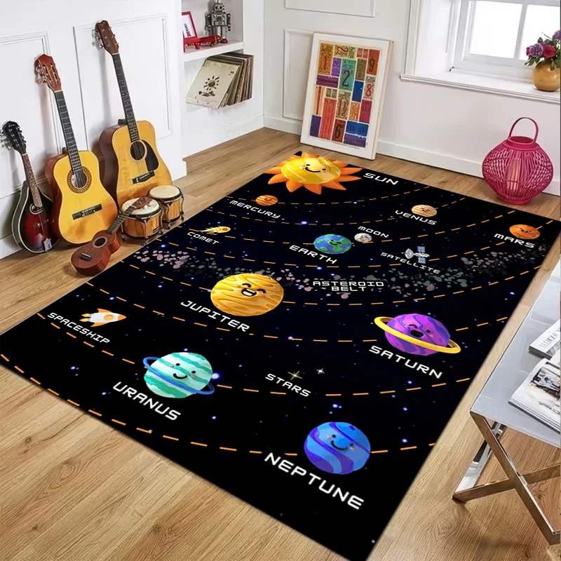 Outer Space Solar System Area Rug Non-Slip Astronaut Rocket Print Floor Mat for  Room  Decor Gift