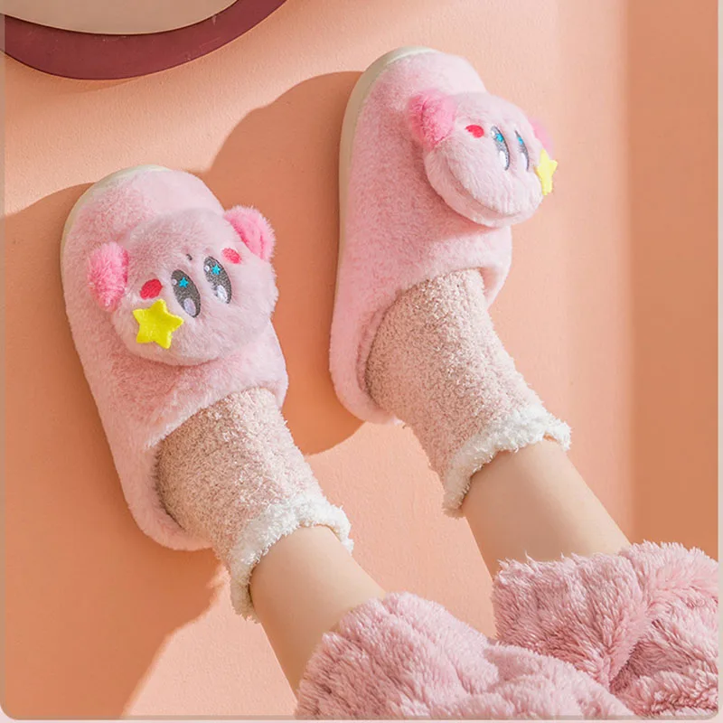 New Kawaii Cute Kirby Cotton Girl Heart Slippers Household Non-Slip Keep Warm Slippers Christmas Gift For Children Girlfriend