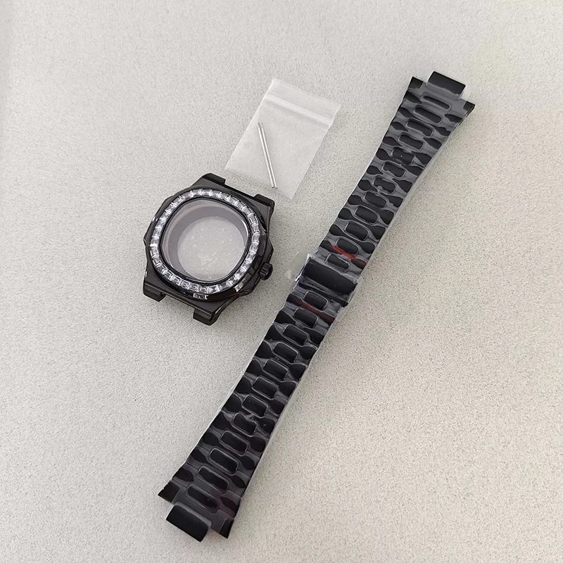 41mm 316L Stainless Steel Silver Watch Case+Strap Diamond inlaid Material fit 30.5mm Dial Waterproof Fit NH35/NH36 Movement