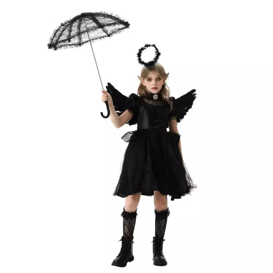 

Kids Adult Evil Angel Cosplay Costumes Halloween Dark Vampire Witch Drama Parent-child Fancy Dress Carnival Party Stage Dress Up
