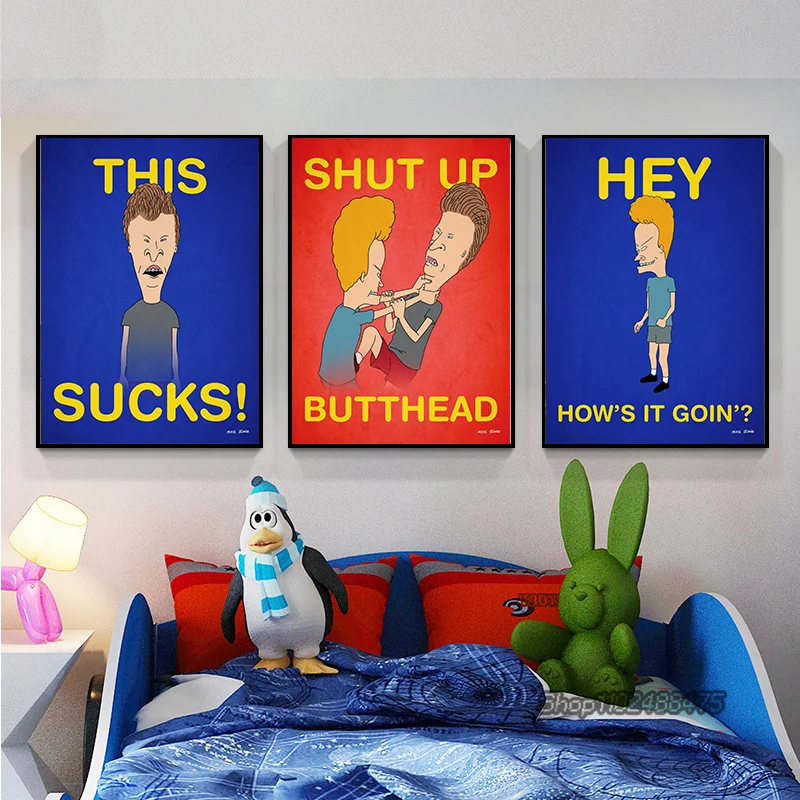 Vintage Beavis and Butt-Head US 90s TV Shows Posters Prints Retro Wall Art Canvas Painting Home Bar Room Decor Pictures Cuadros