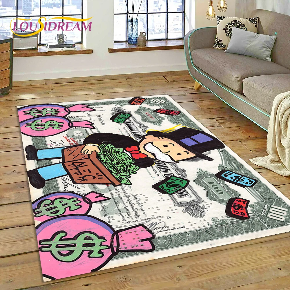 Game Dollar Monopoly Cartoon Geldtapijt Tapijt voor Woonkamer Slaapkamer Home Decor, Vloermat Antislip Decoratie voor Bank Deurmat