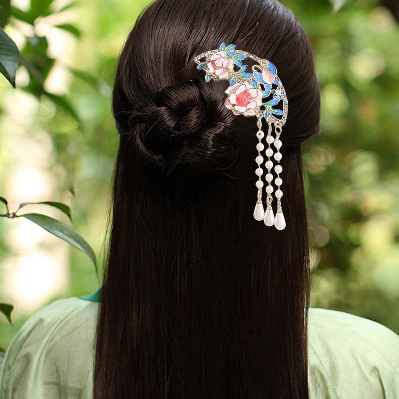 

Chinese Sweet Vintage Peony Flower Tassels U Shape Hair Stick for Women Girl Elegant Hair Fork Cheongsam Hanfu Hair Accessory