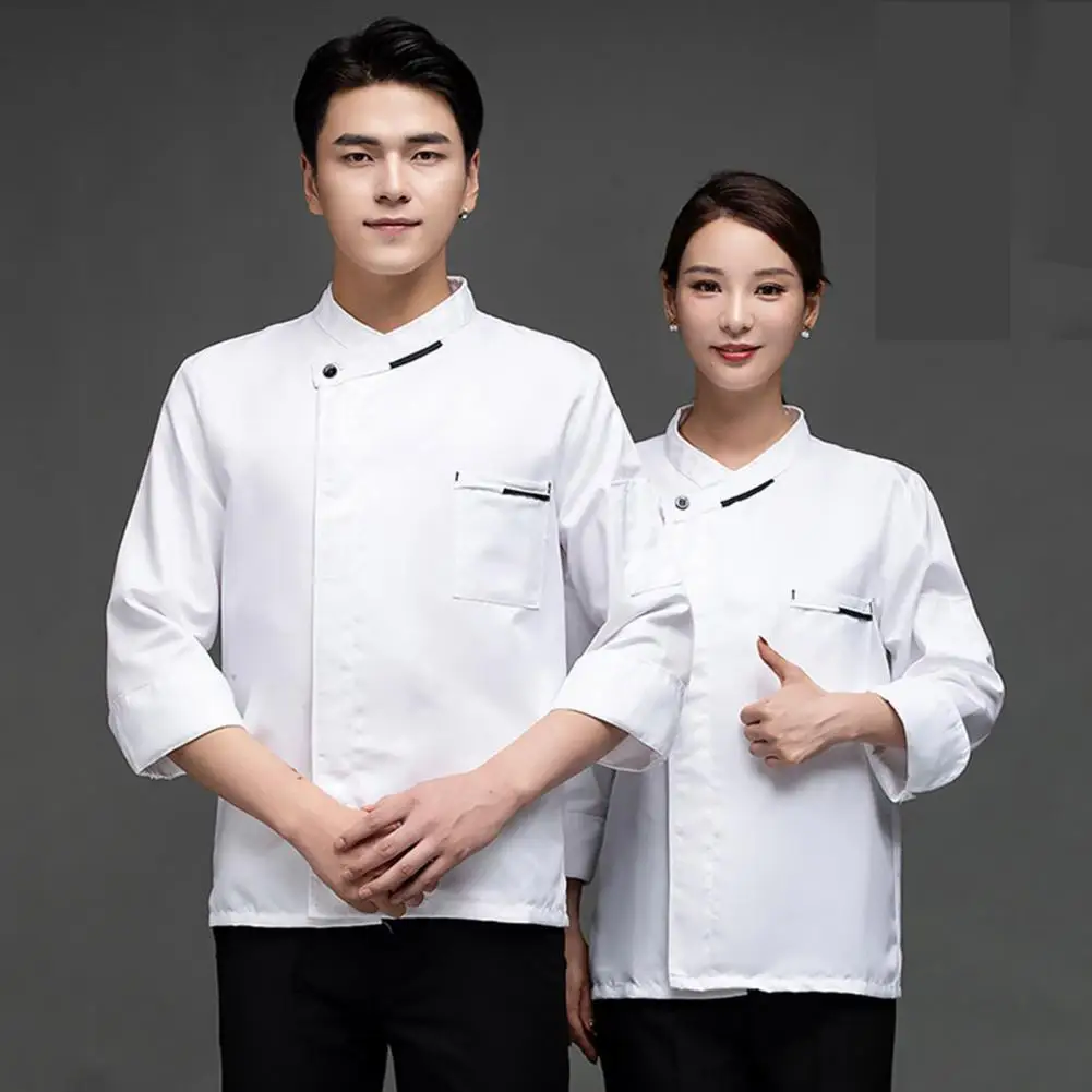 Fashion Chef Uniform Solid Color Stain Proof Slim Fit Men Women Chef Shirt Pastry Clothes