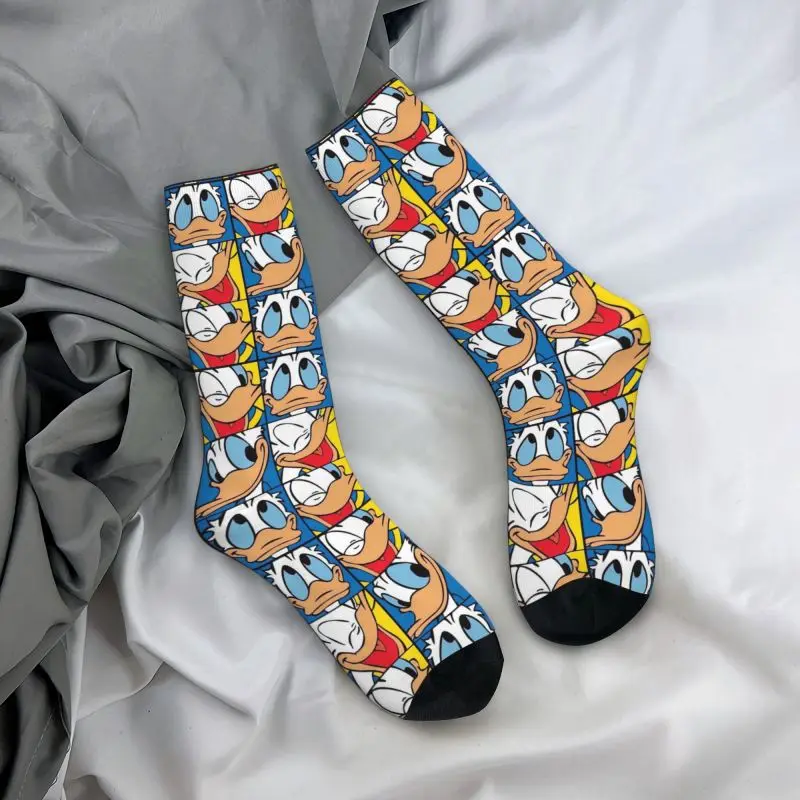 Chaussettes d'équipage de dessin animé Donald Duck pour hommes, figurines d'anime, mode unisexe, bandes dessinées, printemps, été, automne, hiver, robe