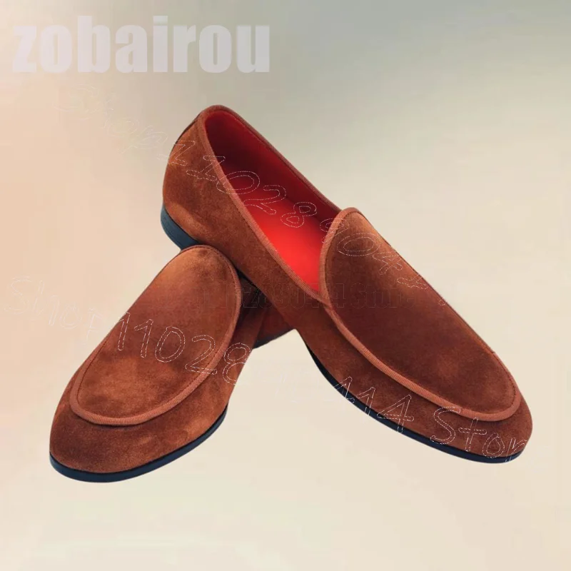 

Brown Suede Black Sole Low Top Penny Loafers Fashion Slip On Men Shoes Luxurious Handmade Party Banquet Dating Men Casual Shoes
