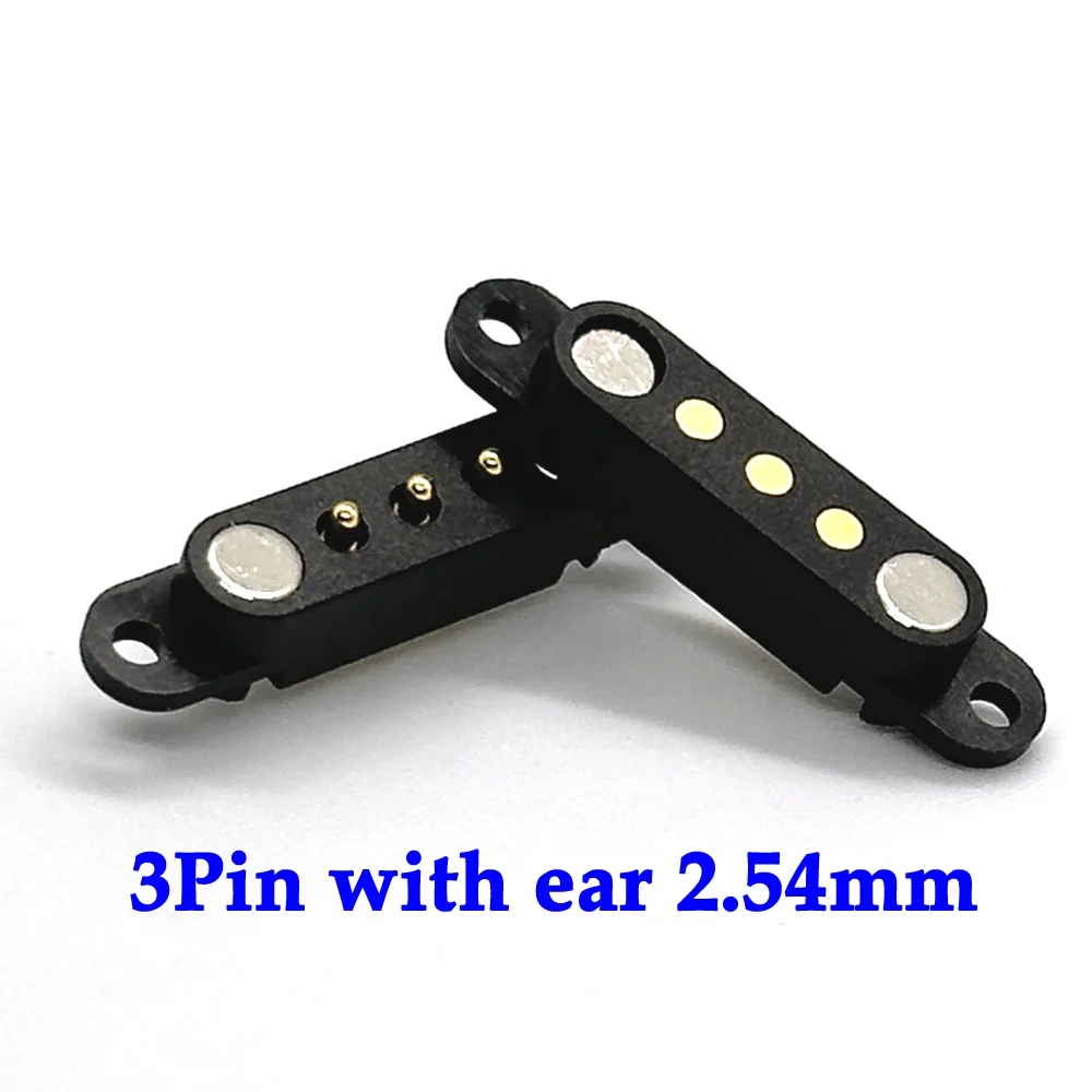 

1sets 2A 3PIN DC Magnetic Pogo Pin Connector 3 Pin Pogopin Male Female Spring Loaded DC Power Socket with ears Pitch 2.54mm