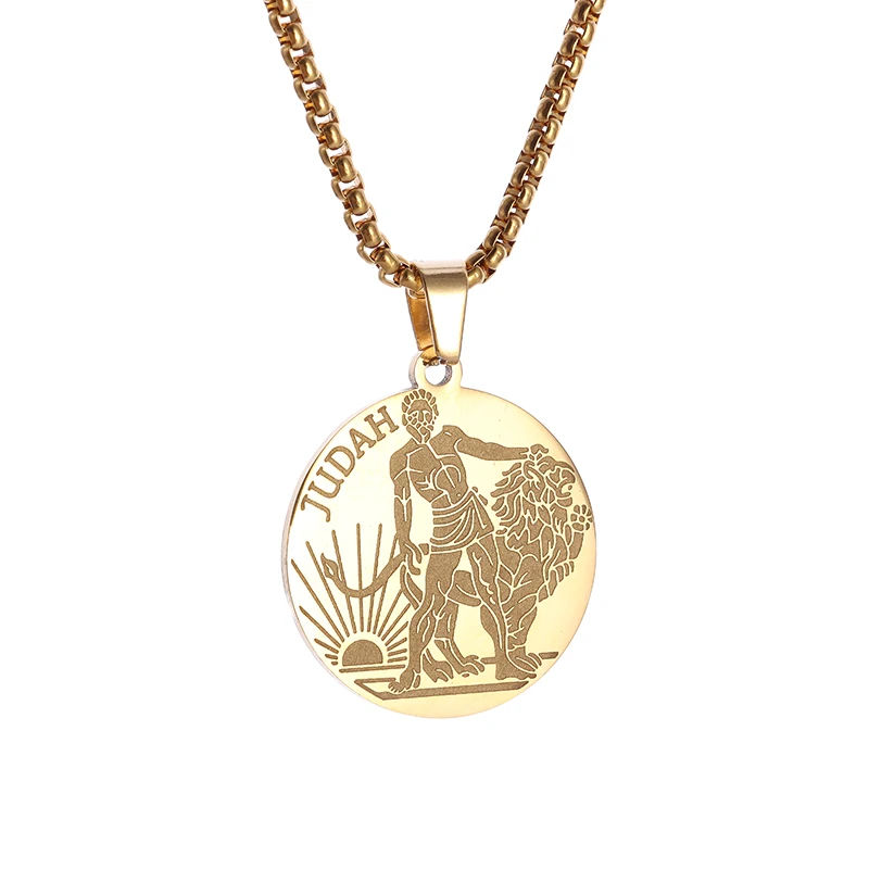 Stainless Steel Lion of Judah Coin Necklace Hanukkah Chanukah Israeli Pendant Hip Hop Chain Jewish Women Men's Jewelry