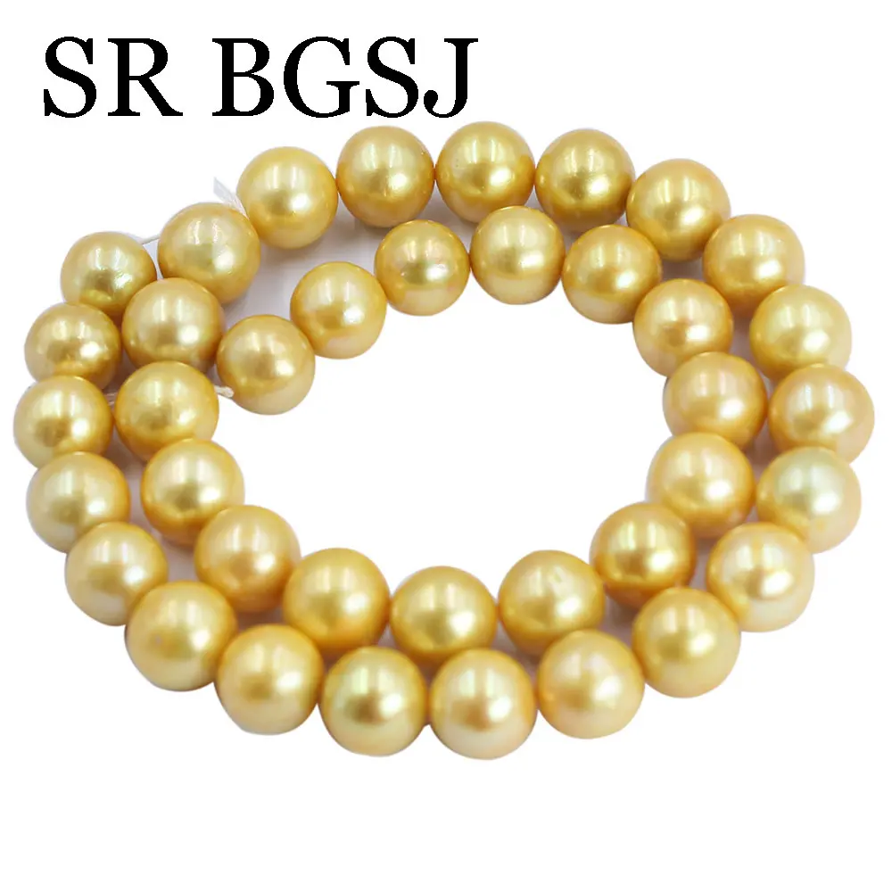 11-12mm 3A Natural Freshwater Yellow Pearl Beads  Round Baroque Pearls For Jewelry Making DIY Bracelet Necklace 15'' Strand