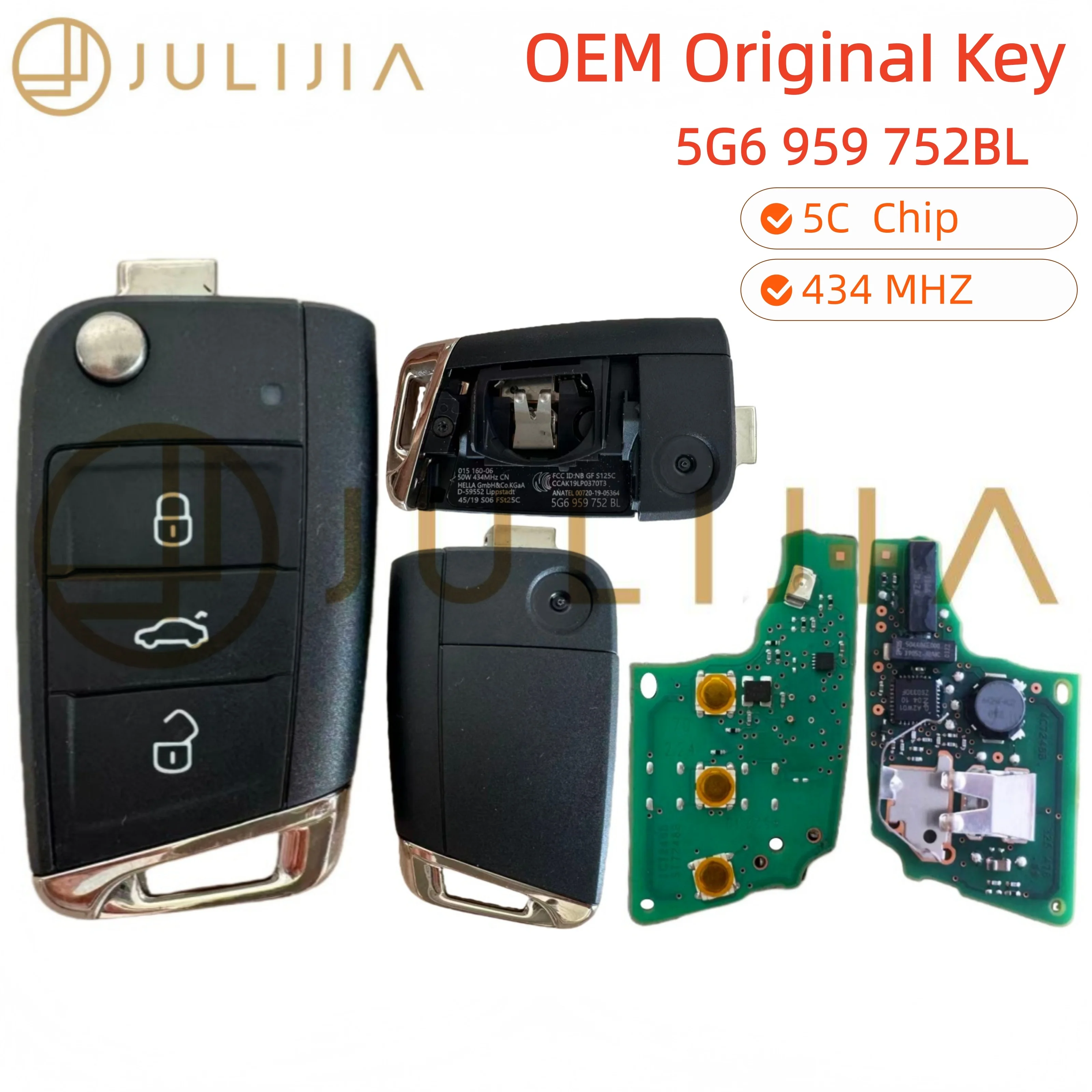 For VW TAYRON T-ROC Tiguan Original OEM 5G6 959 752 BL Keyless Go MQB 49 5C Chip 434MHz Smart Remote Car Key FCC ID 5G6959752BL