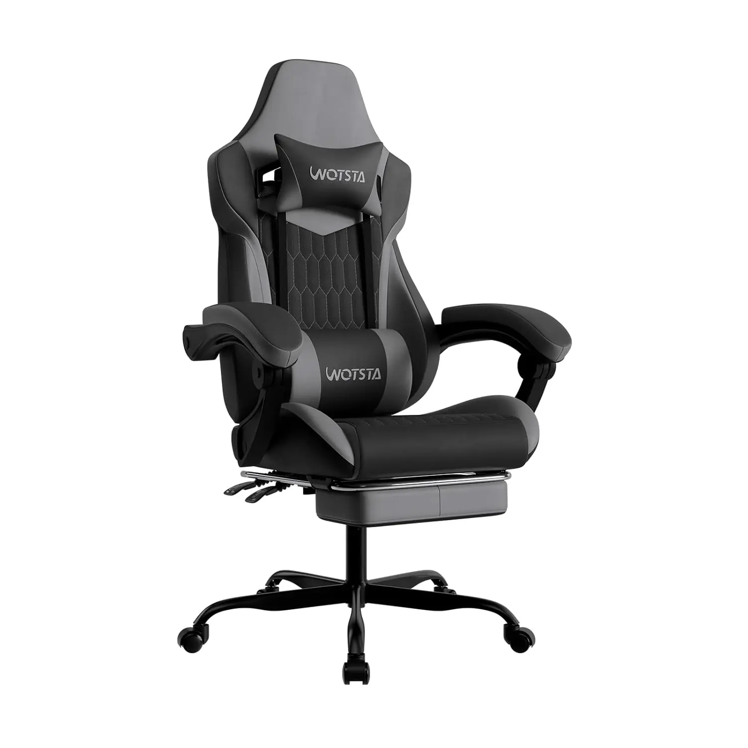 Cadeira Gamer com Apoio para os Pés, Cadeira Gamer Ergonômica de Couro PVC com Encosto Alto e Suporte Ajustável para Cabeça e Lombar