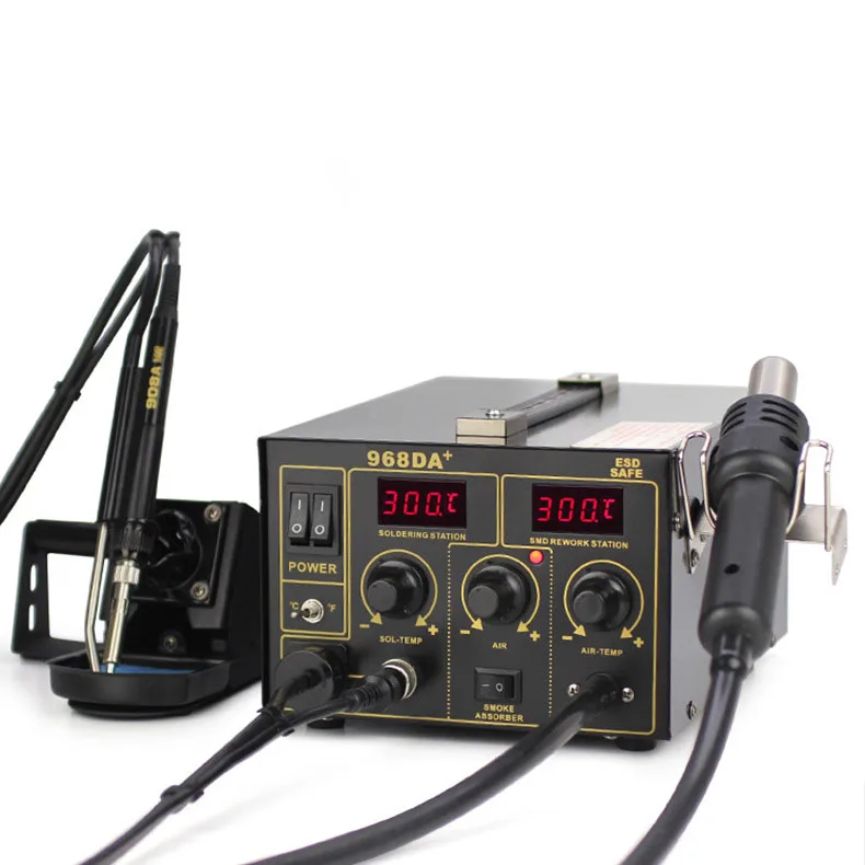 Pistola de aire caliente con control de temperatura 968DA + con soldador y estación de soldadura base Esponja de limpieza resistente a altas temperaturas