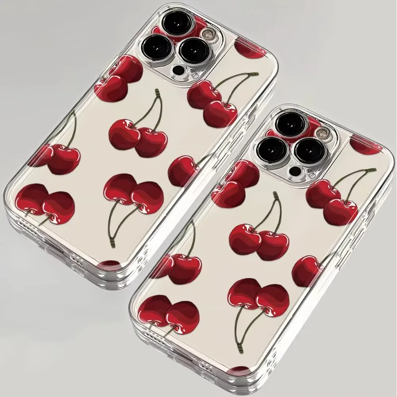 

Red Cherry Phone Case For iPhone 16 15 11 12 14 13 Pro Max Mini X XSMax XR 7 8 Plus SE4 16e Cute Creative Silica Covers Funda