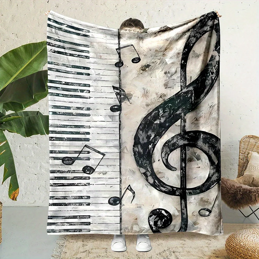 Musical Notes Sheet Music Flannel Throw Blanket Cozy Art Home Decor Gift for Music Lovers Piano Key Throw Couch Decor Winter Acc
