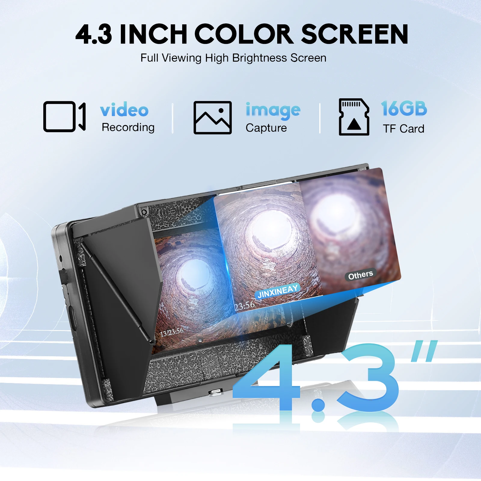 Endoscopio industriale DVR per ispezione tubi fognari Monitor IPS da 4,3 pollici Visione notturna CMOS Cavo da 4,8 mm 20/30/50 M Scheda TF da 16 GB