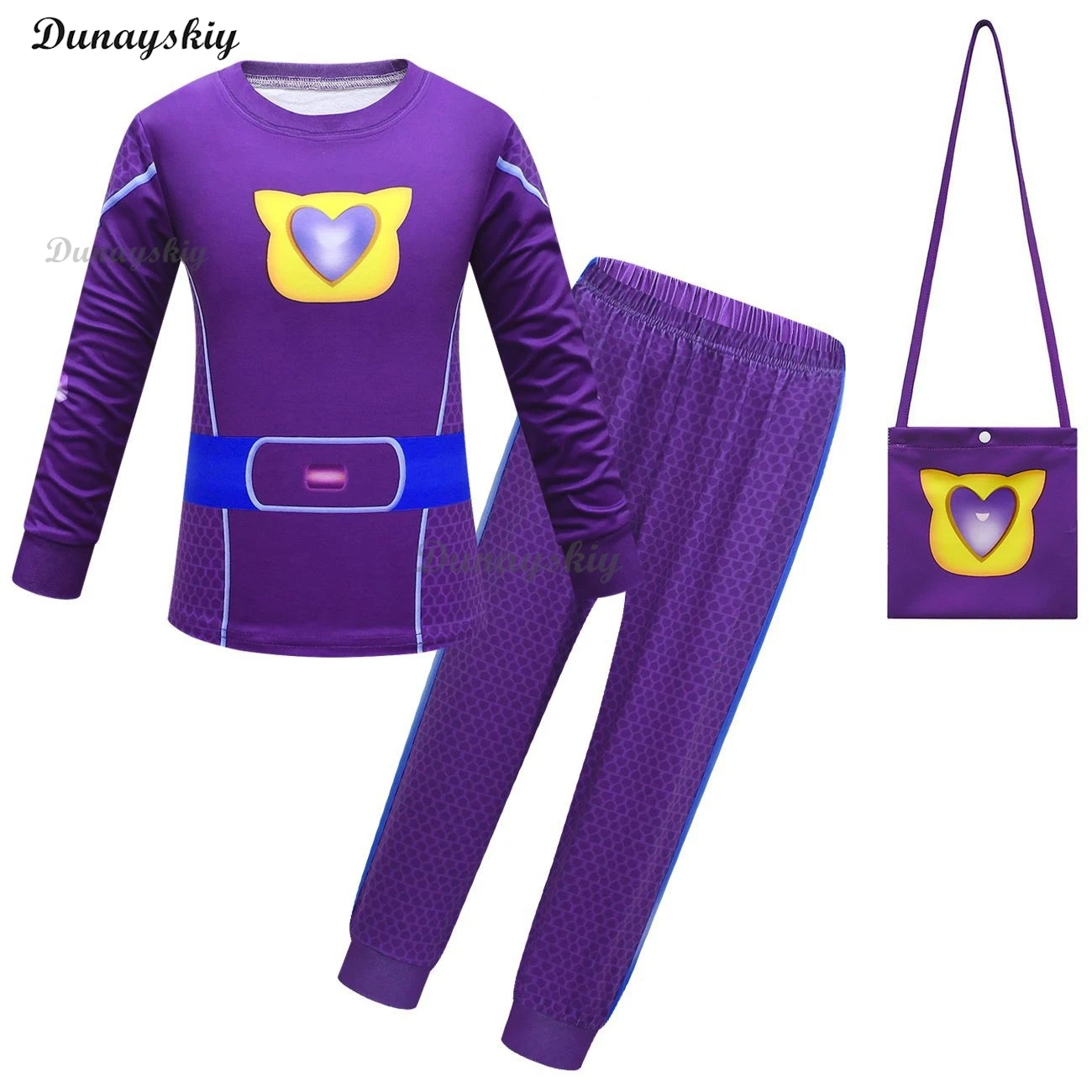 Anime Superkitties Kids Cosplay Clothes Boys Girls Cartoon Long Sleeve Tshirt Pants Set Children Halloween Customized Outfit Bag