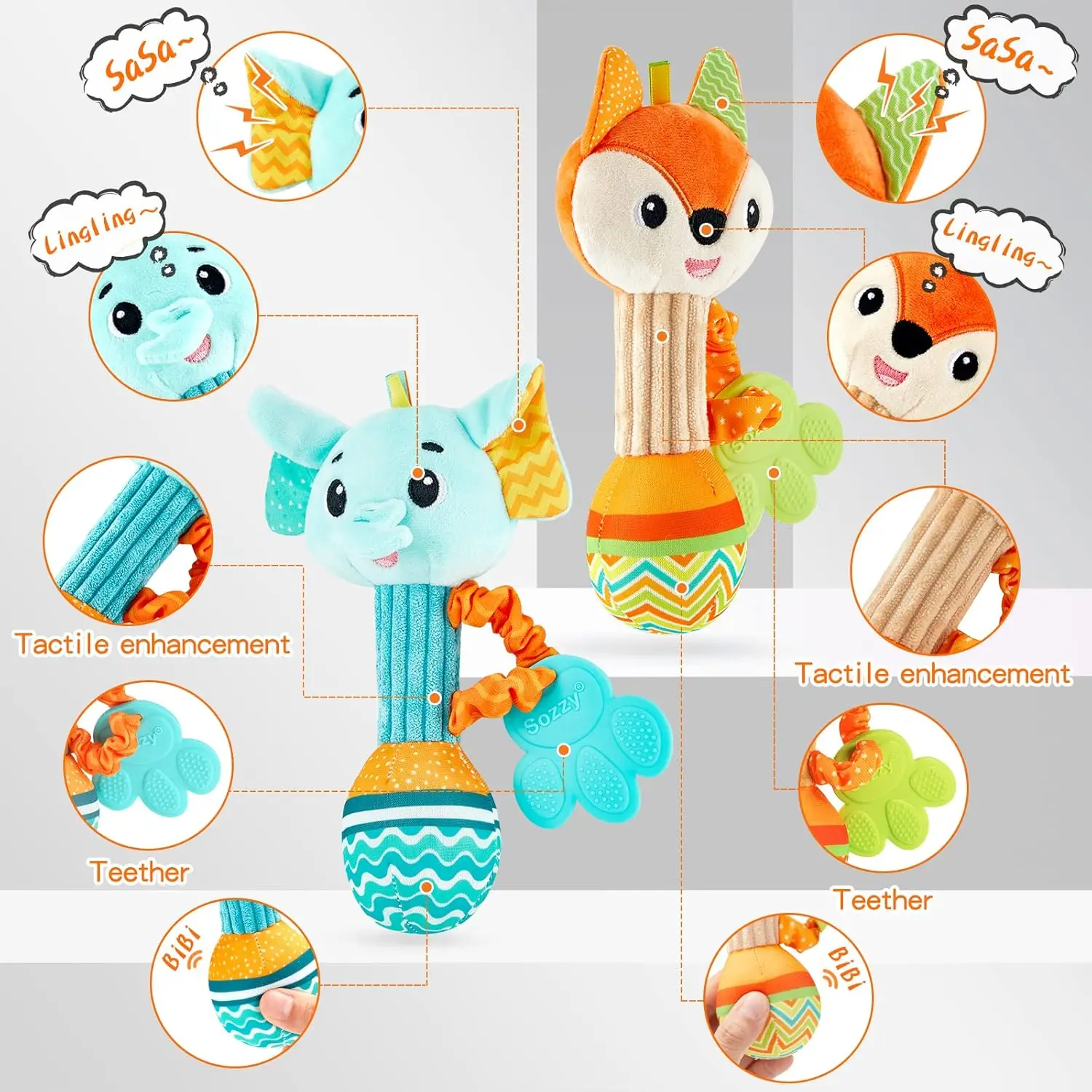 Sonagli per bambini Morbida presa a mano Shaker sensoriale Giocattoli per la dentizione per neonatiGiocattoli animali di peluche sensoriali per 0 12 mesi Giocattoli per neonati Regali