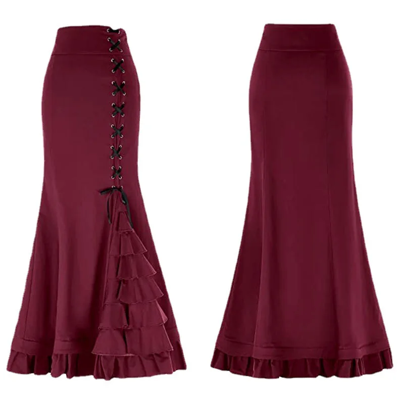 فستان حورية البحر على شكل ذيل السمكة على الطراز الفيكتوري Steampunk، ملابس تنكرية، تنورة زي لعب الأدوار الثانوية