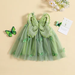 Toddler  Girls Princess Dress Sleeveless Butterfly Deco Lace Mesh Layered Sundress