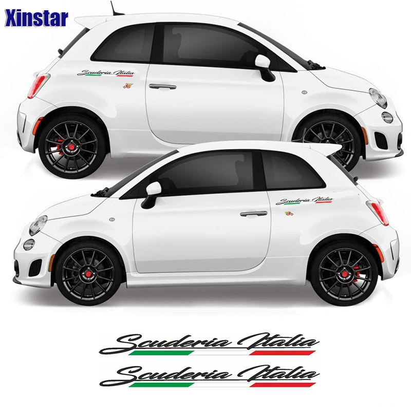 

2Pcs Scuderia Italia Car Body Stickers For Fiat 500 Abarth 595 695 Side Skirt Decal Graphic Accessories