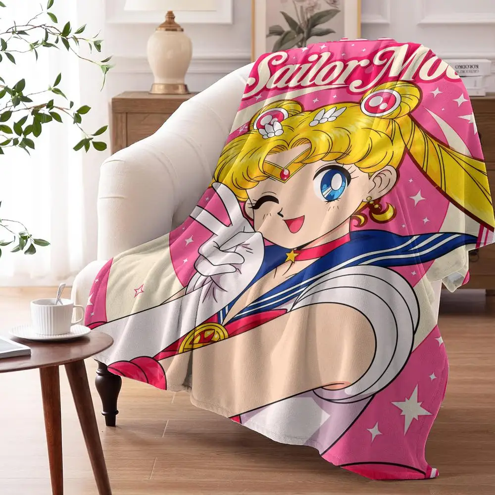 Anime S-Sailor Moon Throw 240G Lightweight Throw Blanket Soft Cozy Fleece Blanket for Sofa Bed Home Decor