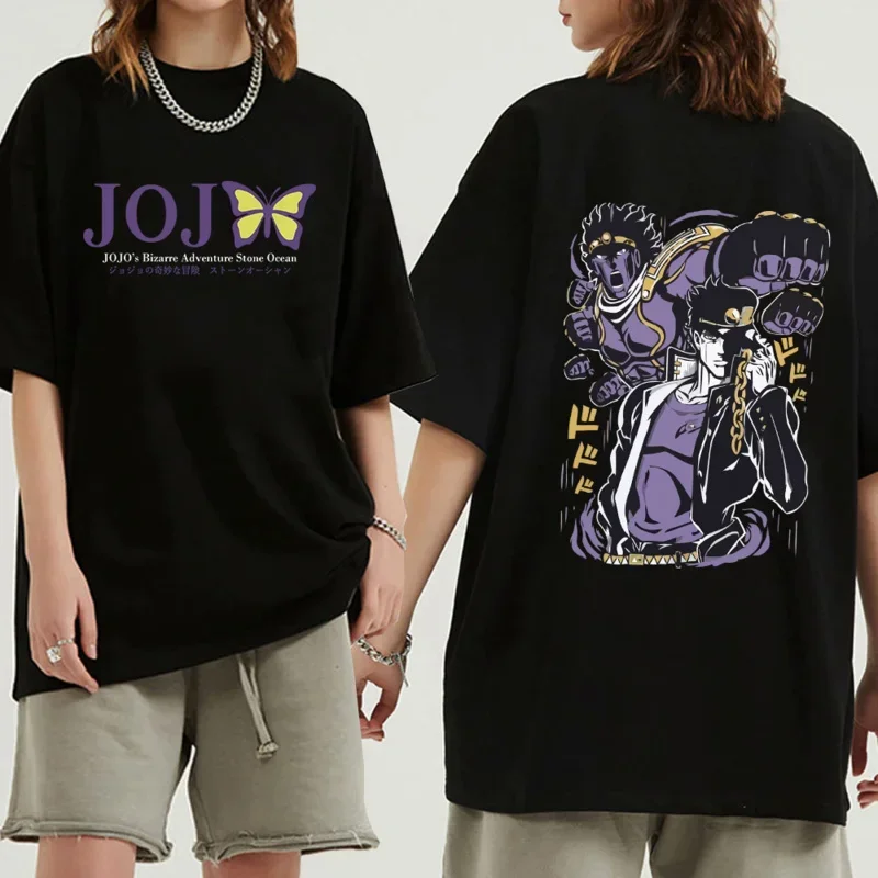 Japanese Anime JOJO's Bizarre Adventure Printed Short-Sleeved T-Shirt Jotaro Round Neck Loose Casual Funny Cotton Unisex Top