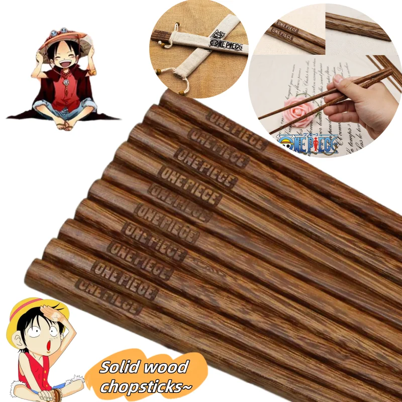 Periféricos bidimensionales de anime de una pieza, palillos de madera maciza sin pintura, vajilla antideslizante anticaída bonita con personalidad