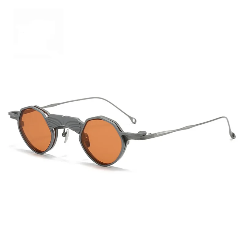 Designer Inspired Titanium Clip-on Sunglasses, Vintage Geometric Frame with Flip-up Green Lens, Unisex Eyewear MODEL: RG0318JM