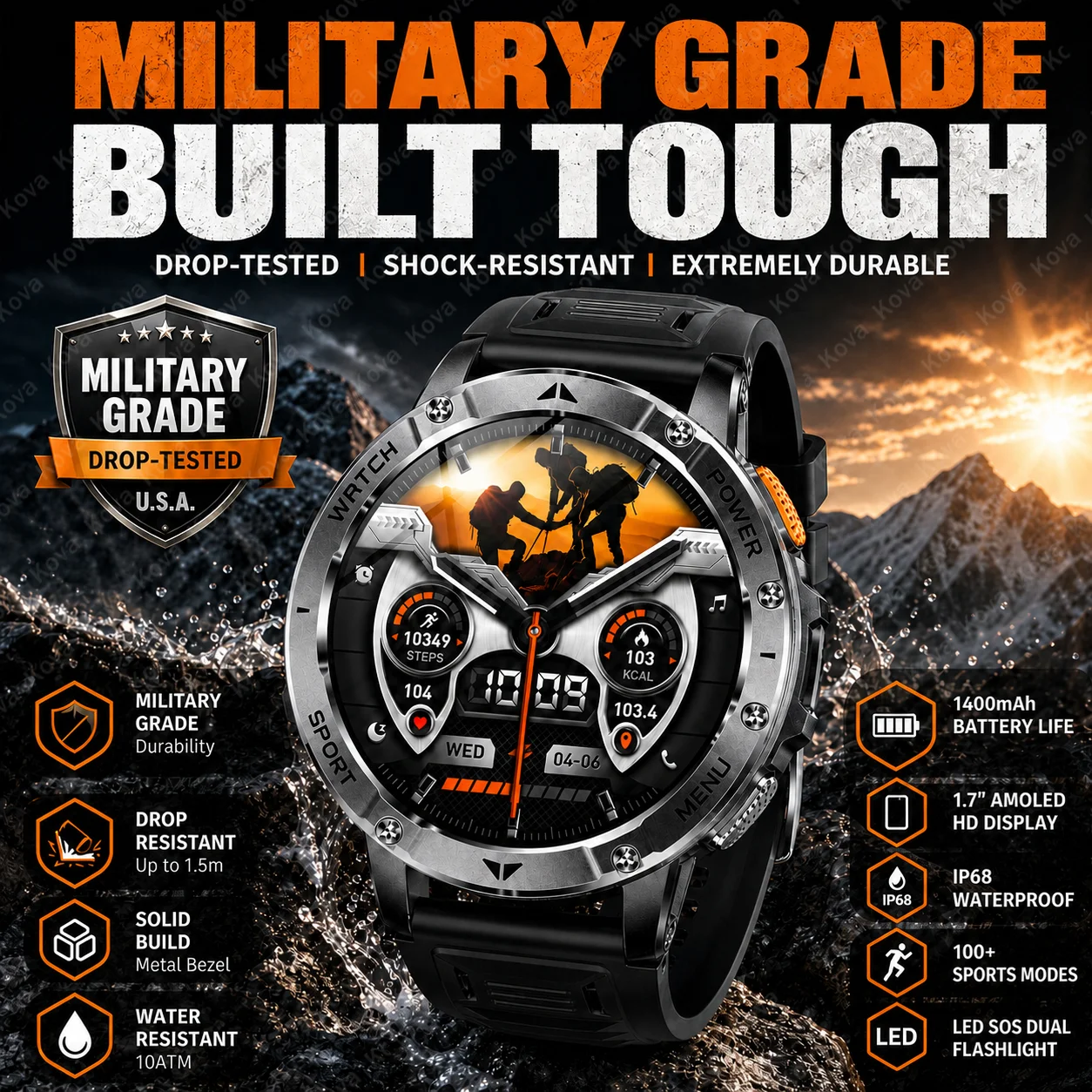 Smartwatch Rugged Watches For Men - 1400mAh Dayanıklı Askeri Akıllı Saat Erkekler